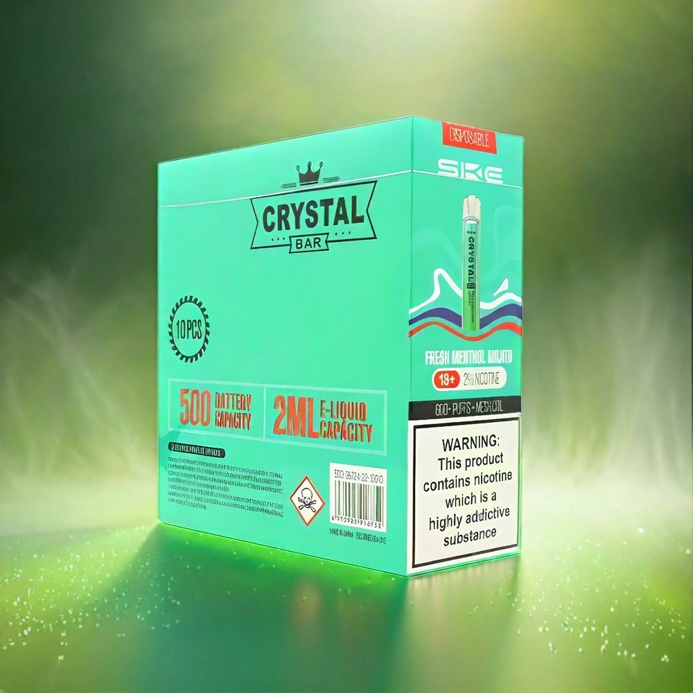 Ske Crystal Bar 600 France Grosiste 0% 2% Nicotine 500mAh 600 Puffs Menthe Menthol Mojito