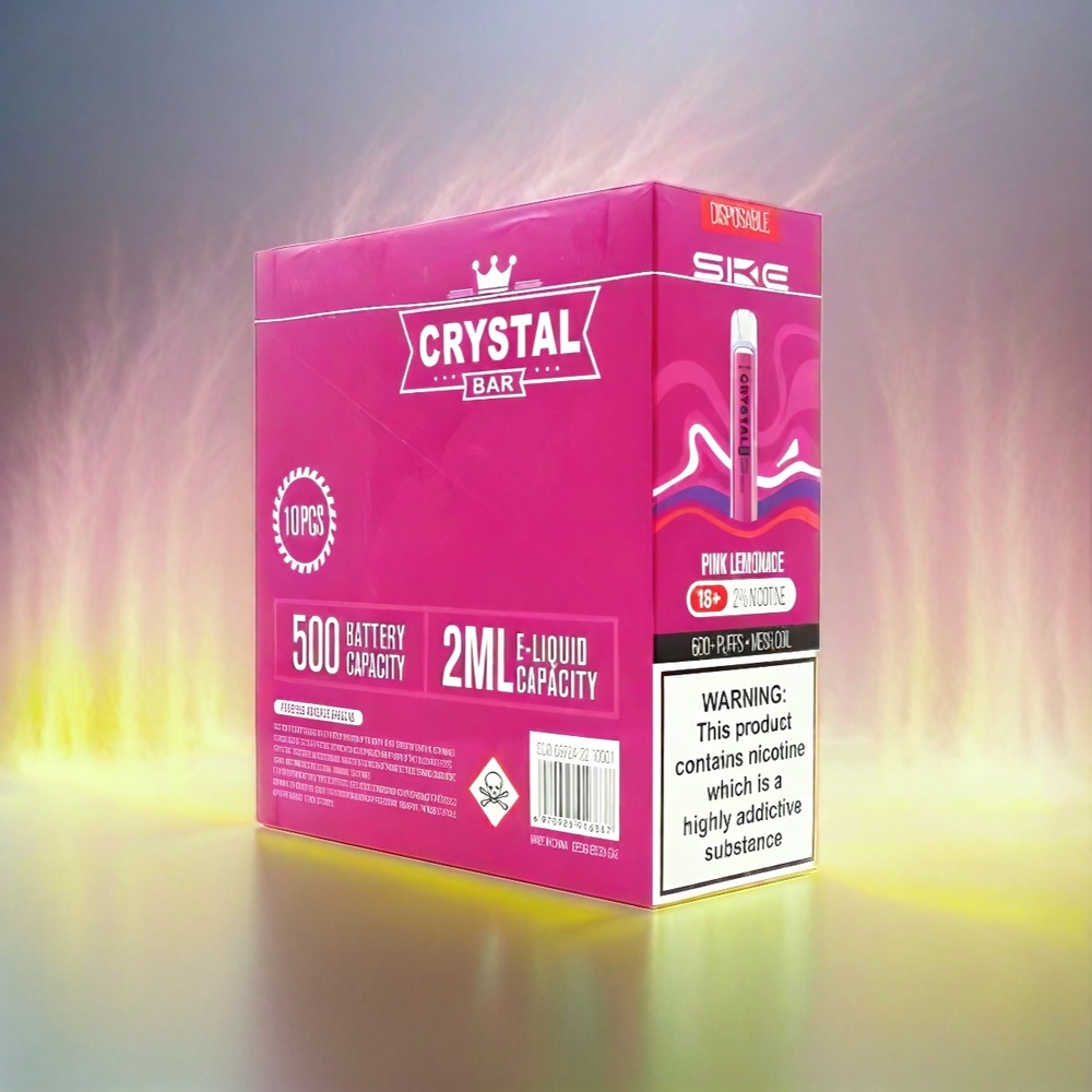 Ske Crystal Bar 600 - France Grosiste - 0% 2% Nicotine - 600 bouffées - INOXYDABLE ACIER + PCTG - LIMONADE ROSE (Citronnade Rose)