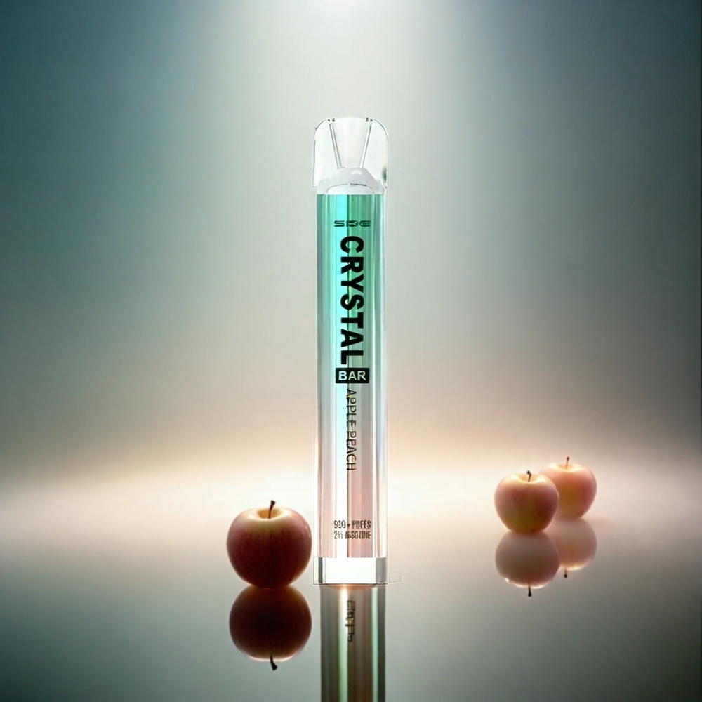 Ske Crystal Bar 600 France Grosiste - 0% 2% Nicotine - 600 bouffées - INOXYDABLE ACIER - Pomme Pêche