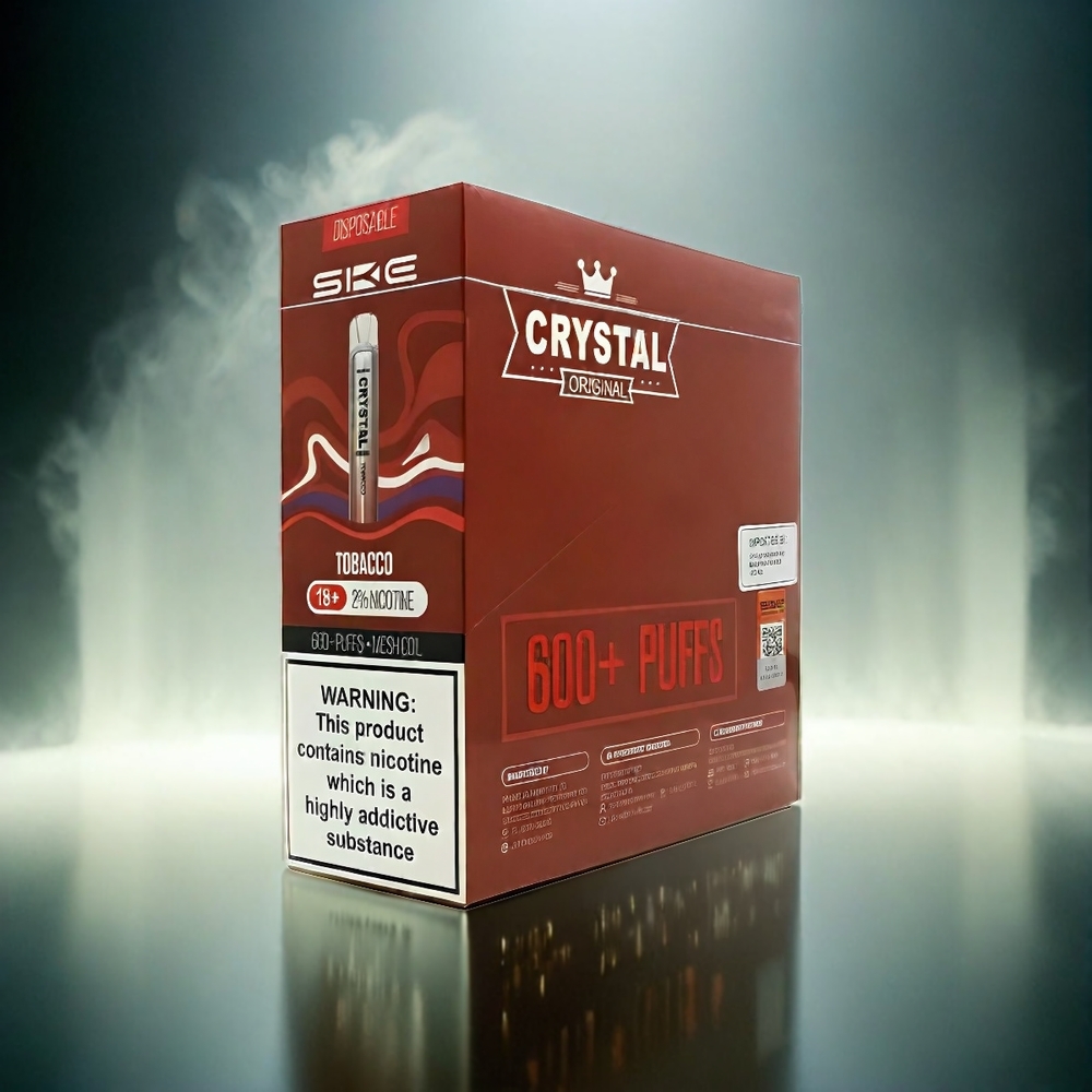 Ske Crystal Bar 600 France Grosiste - 0% / 2% de nicotine, 500mAh, 600 bouffées, acier inoxydable + PCTG, bobine de maille, tabac