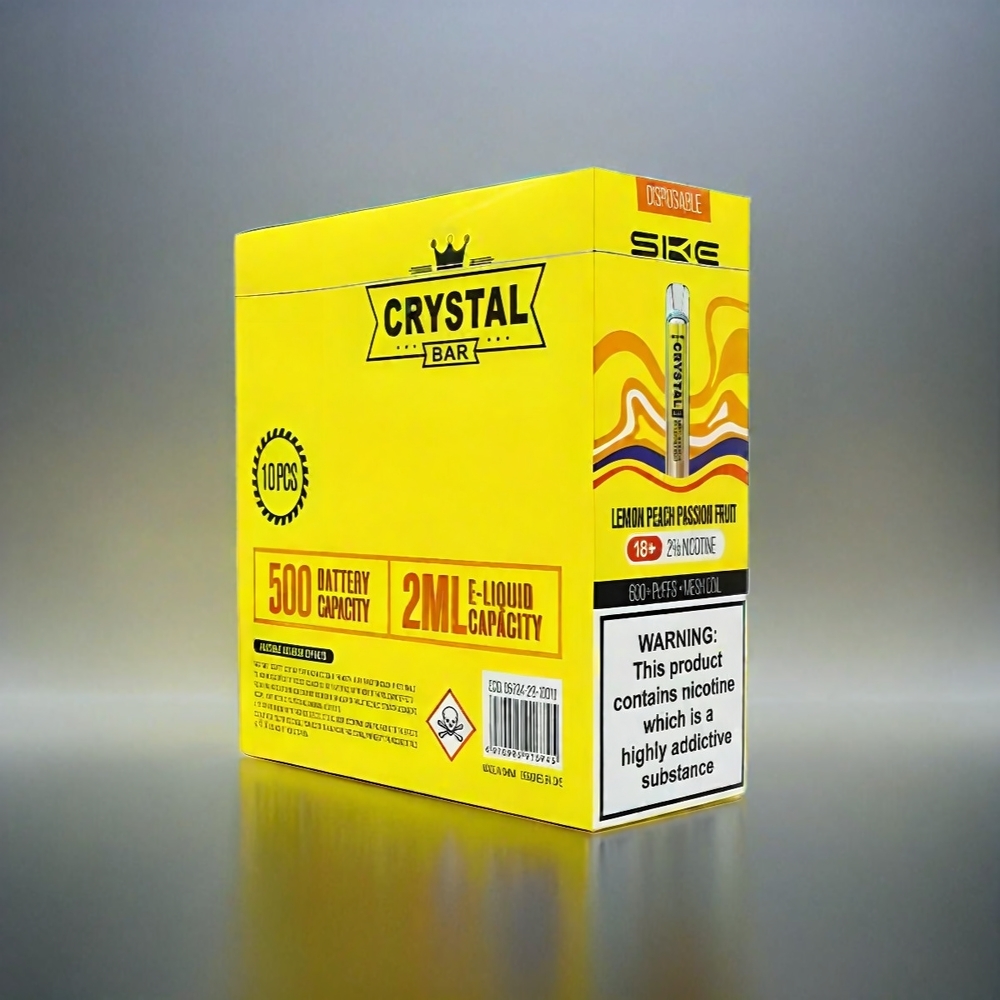Ske Crystal Bar 600 France Grosiste - 0% 2% de nicotine, 600 bouffées, Citron Pêche Fruit de la Passion