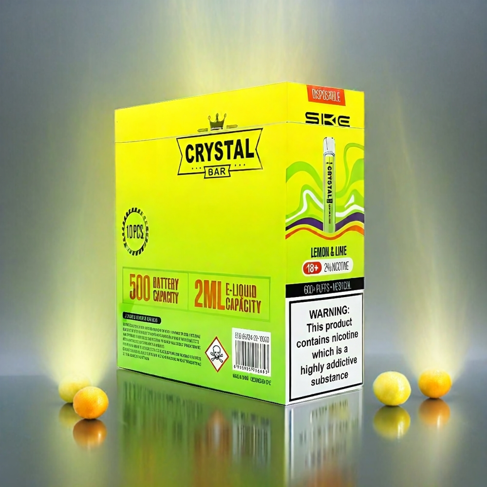 Ske Crystal Bar 600 France Grosiste - 0% de nicotine, 2,0 ml, Citron et Citron Vert (bobine de mailles)