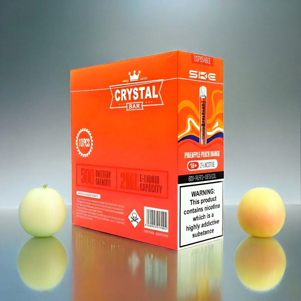 Ske Crystal Bar 600 France Grosiste - 0% de nicotine - 600 bouffées - Ananas Pêche Mangue