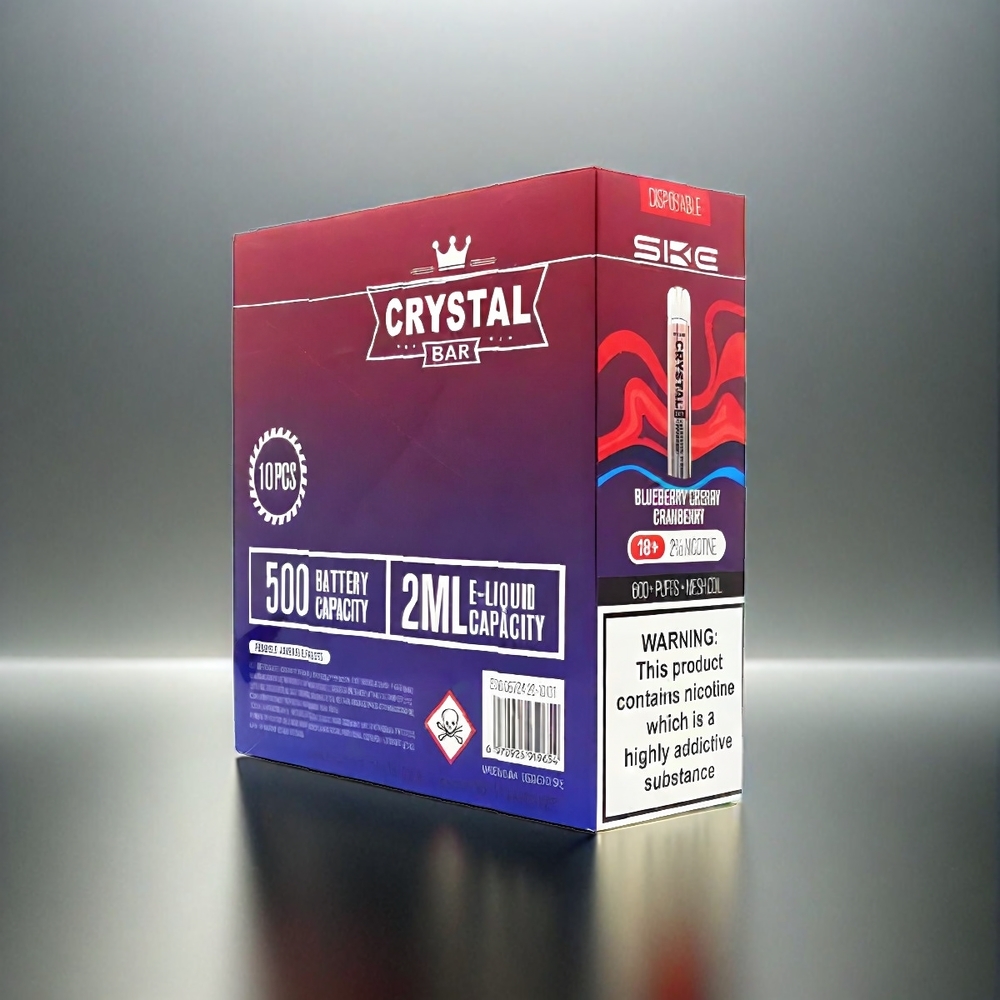 Ske Crystal Bar 600 France Grosiste - 0% de nicotine, Bleuet Cerise Canneberge, acier inoxydable, 500mAh, 600 bouffées