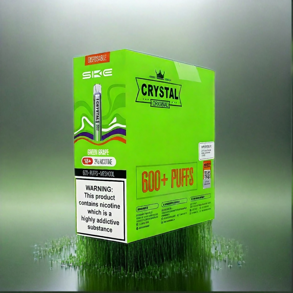Ske Crystal Bar 600 France Grosiste - 0% ou 2% de nicotine, 500mAh, 600 bouffées, Raisin Vert