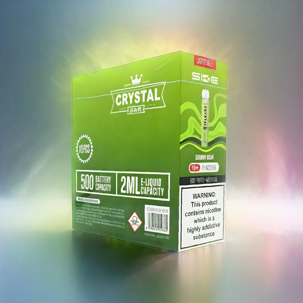 Ske Crystal Bar 600 France Grosiste - 0% ou 2% de nicotine, 500mAh, 600 bouffées, inoxydable acétique, ours gommeux Arôme