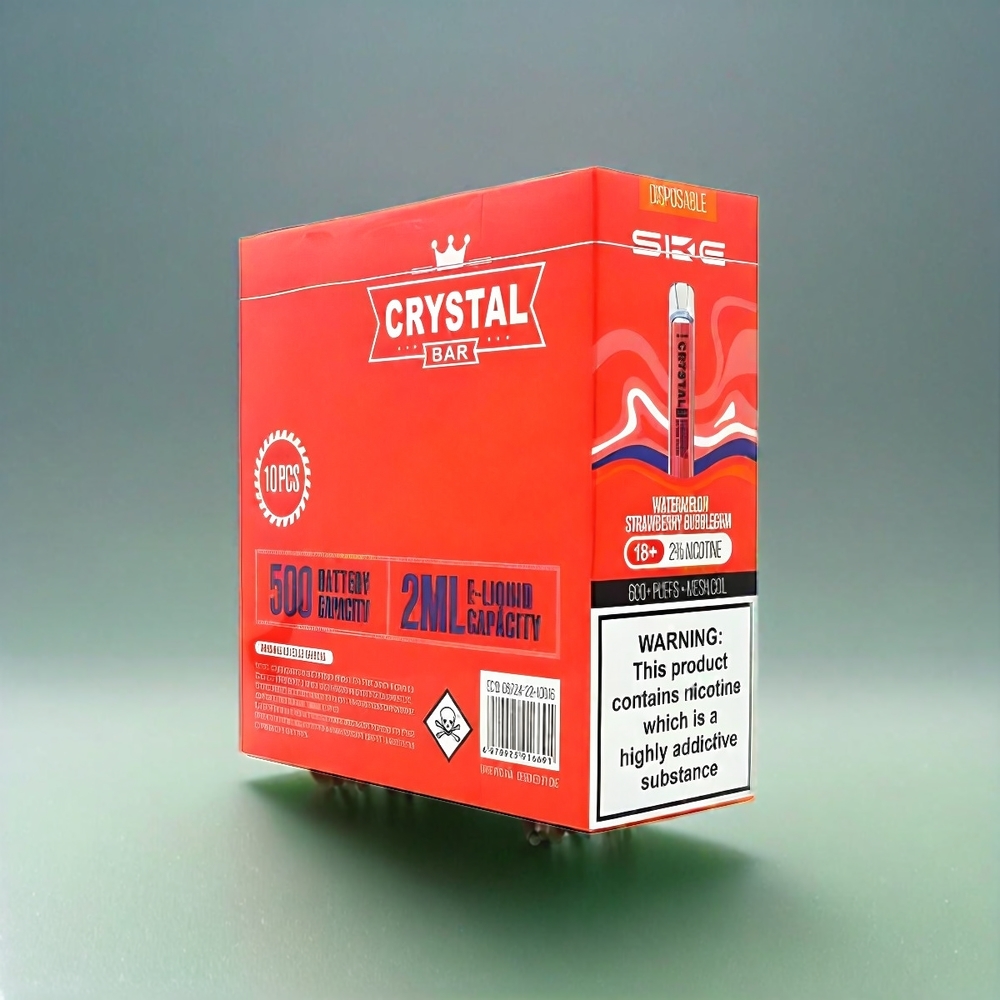 Ske Crystal Bar 600 France Grosiste - Bubblegum de France pastèque sans nicotine / 2% - 500mAh - 600 bouffées - inoxydable à l'acide