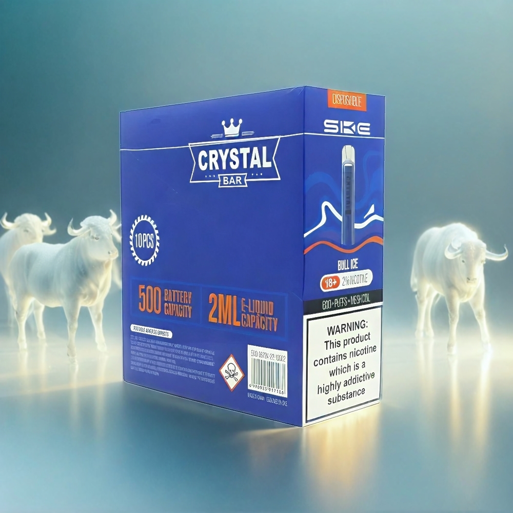 Ske Crystal Bar 600 France Grosiste - Bull Glace - 0% 2% Nicotine - 600 Puffs - ACIER INOXYDABLE