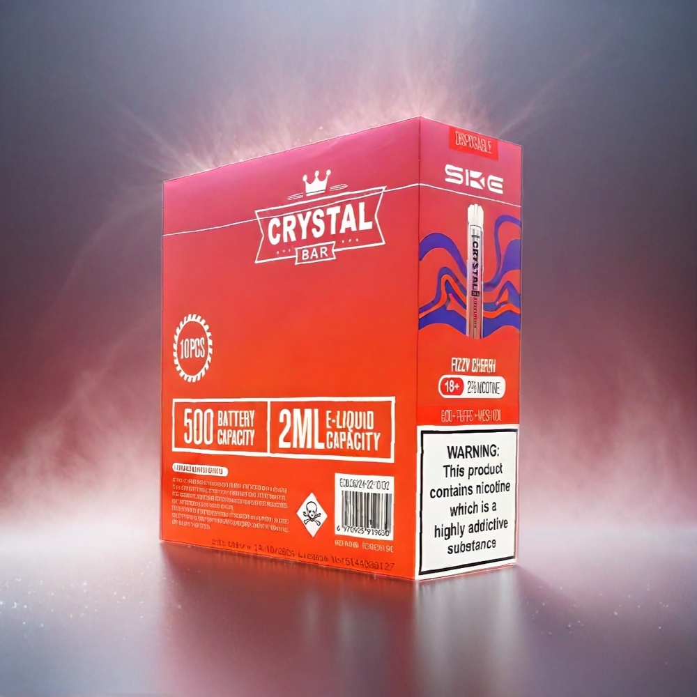 Ske Crystal Bar 600 France Grosiste - Cerise Pétillante (0%, 2% de nicotine, 600 bouffées, Capacité de la Batterie 500mAh)