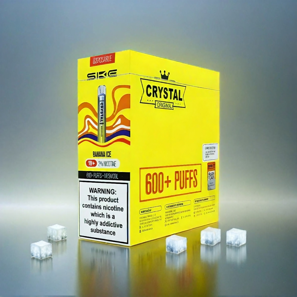 Ske Crystal Bar 600 France Grosiste - Glace Banane, 0% de nicotine, 600 bouffées, Coque en acier inoxydable