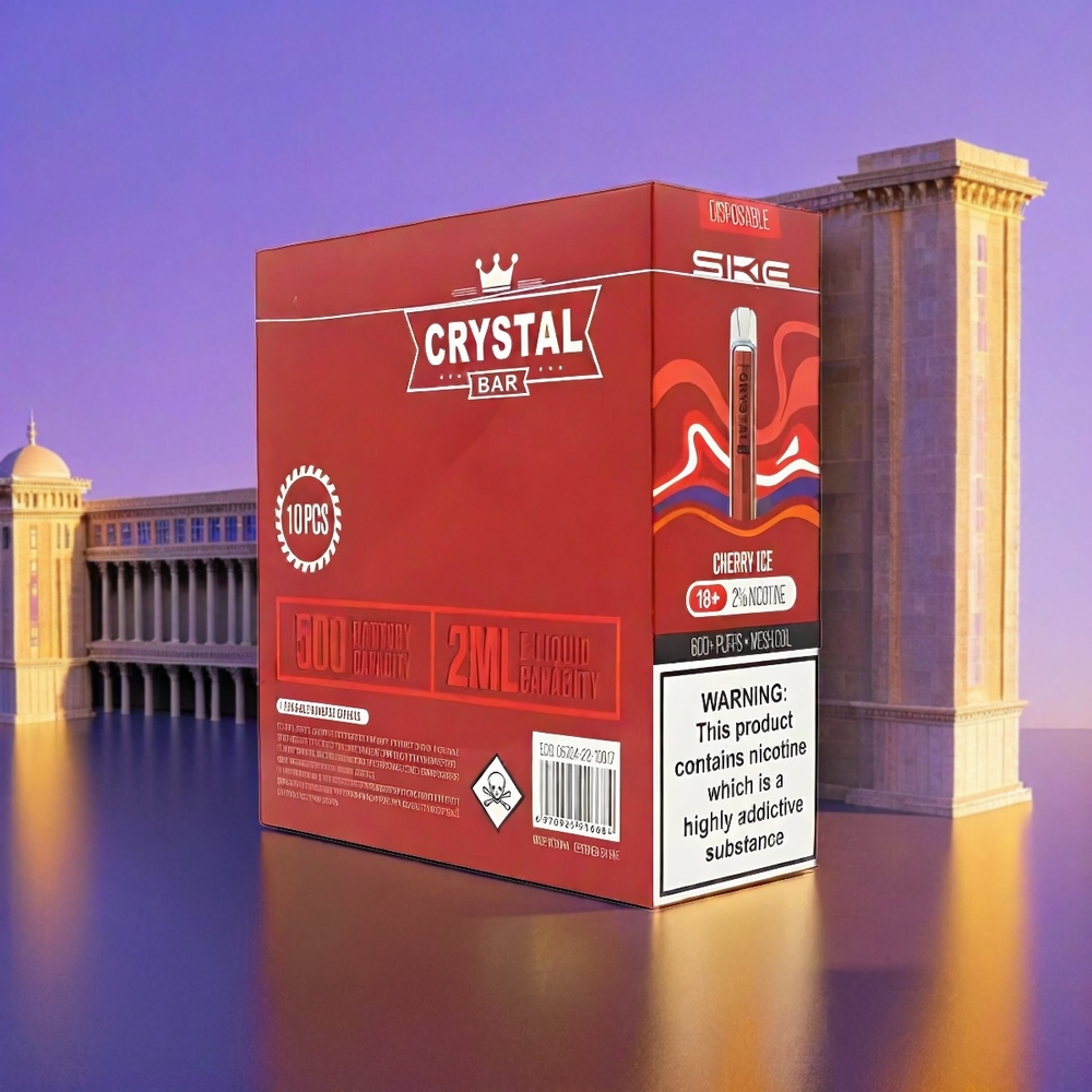 Ske Crystal Bar 600 France Grossiste - 0%, 2% de nicotine, 500mAh, 600 bouffées, inoxydable acétique, Glace Cerise