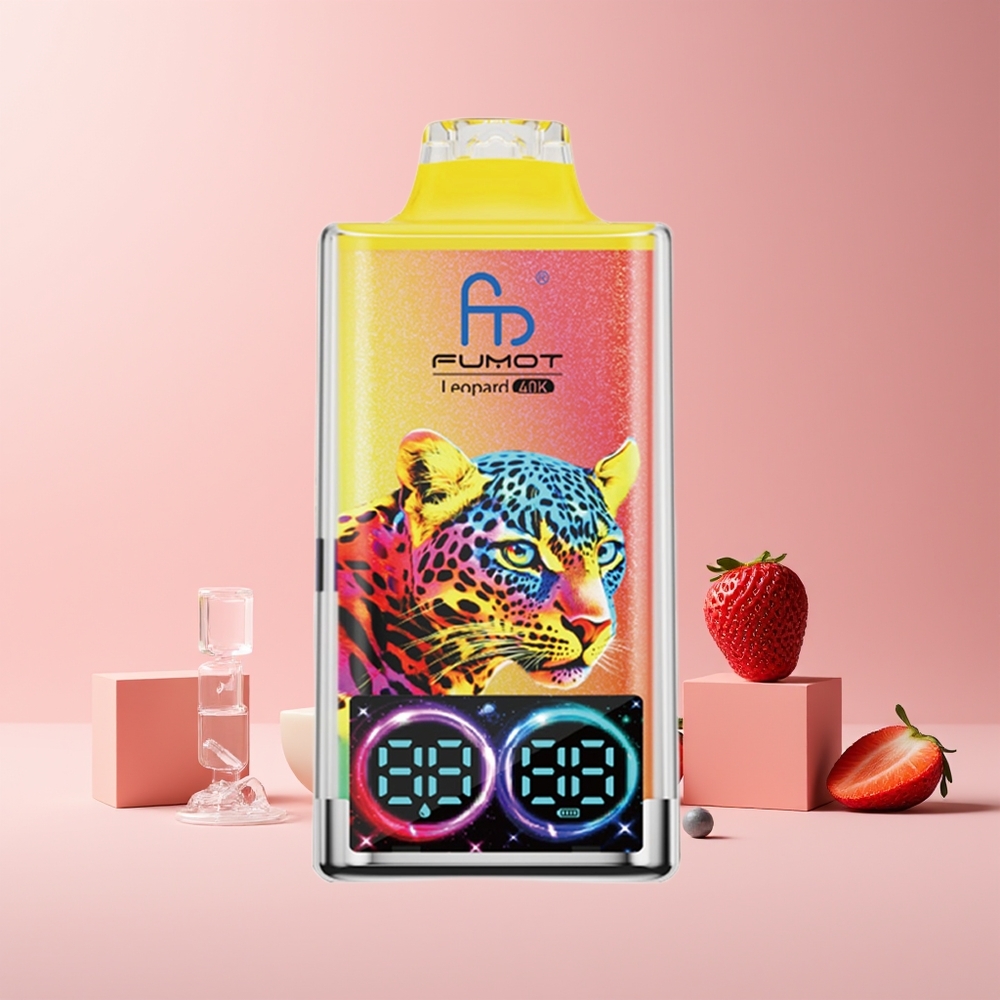 Fumot Leopard 40K Puffs France Grossiste - 700mAh, Double Mesh, Type-C, Affichage Numérique, Fraise Glacée
