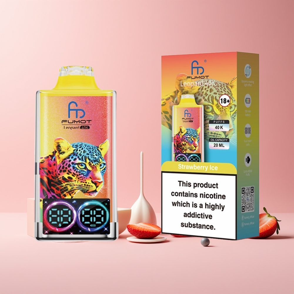 Fumot Leopard 40K Puffs France Grossiste - 700mAh, Double Mesh, Type-C, Affichage Numérique, Fraise Glacée