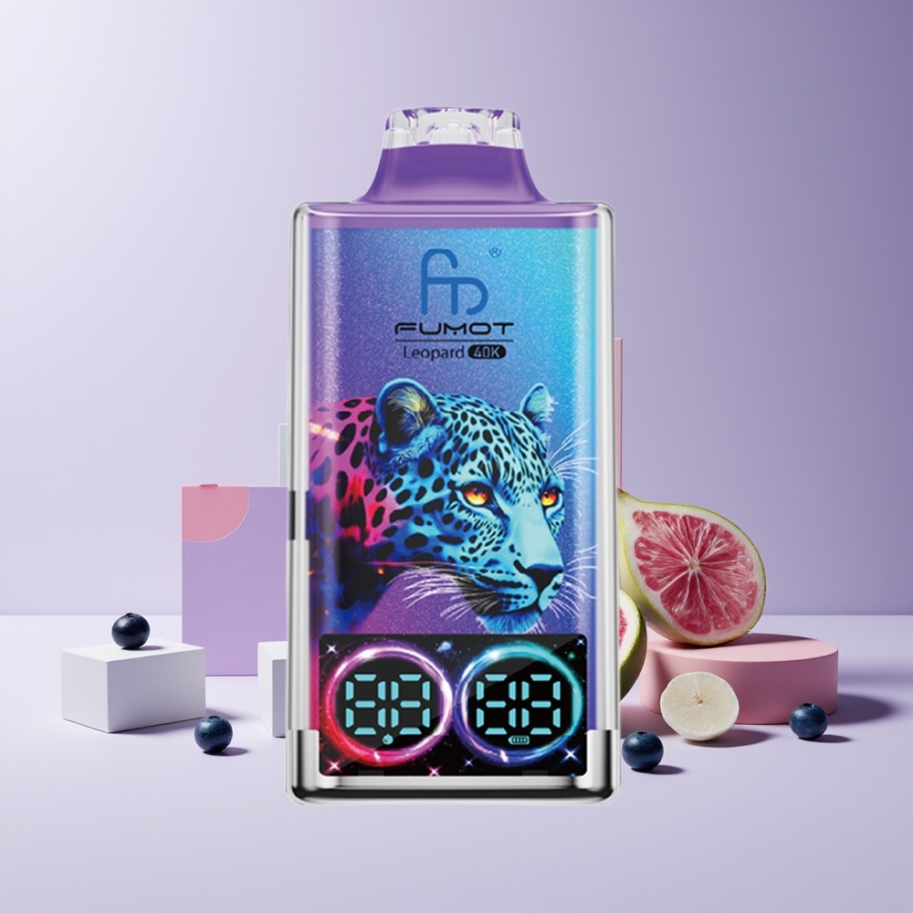 Fumot Leopard 40K Puffs France Grossiste - 700mAh, Dual Mesh, Type-C, Affichage Numérique, Myrtille Glacée