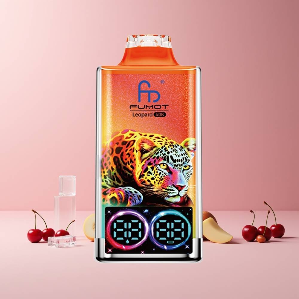 Fumot Leopard 40K Puffs France Grossiste - Double Mesh, 700mAh, Type-C, Affichage Numérique, Cerise Glacée