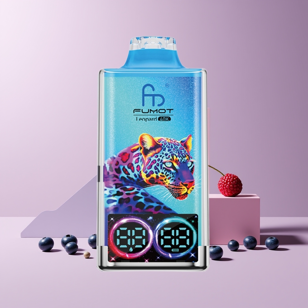 Fumot Leopard 40K Puffs France Grossiste - Double Mesh, 700mAh, Type-C, Affichage Numérique, Myrtille Framboise, 0%-5% Nicotine