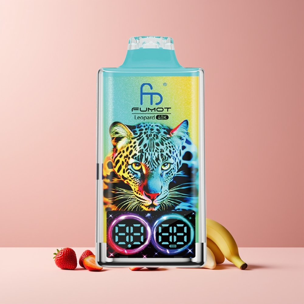 Fumot Leopard 40K Puffs France Grossiste - Fraise Banane, 0-5% Nicotine, Batterie 700mAh, Double Mesh, Type-C