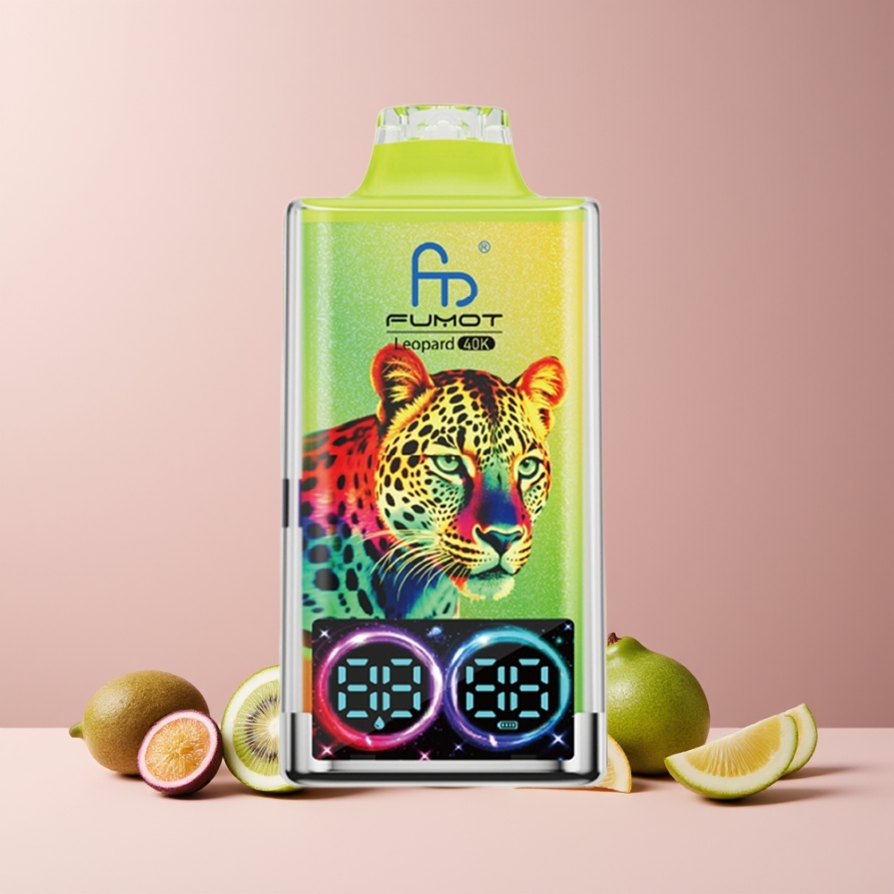 Fumot Leopard 40K Puffs France Grossiste - Kiwi Fruit de la Passion Goyave - 700mAh Dual Mesh - Affichage Numérique d'Huile