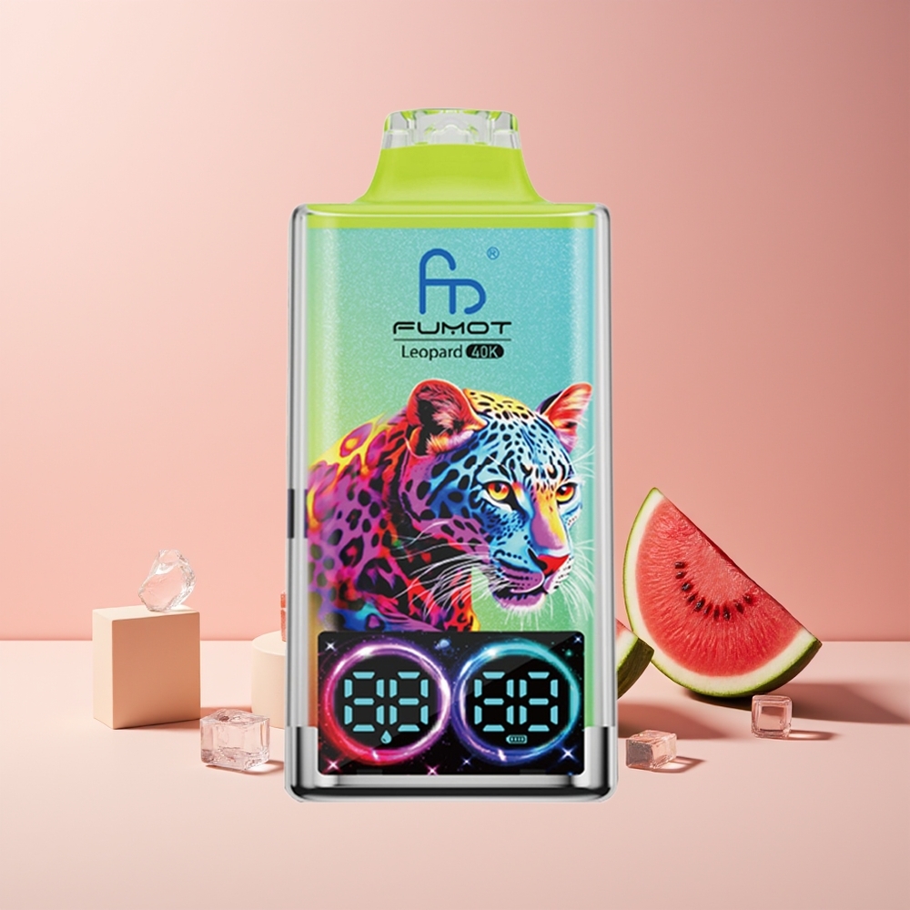 Fumot Leopard 40K Puffs France Grossiste – Vape Jetable Dual Mesh, 700mAh, Type-C, Affichage Numérique, Glace Pastèque, 0%/2%/3%/5% Nicotine