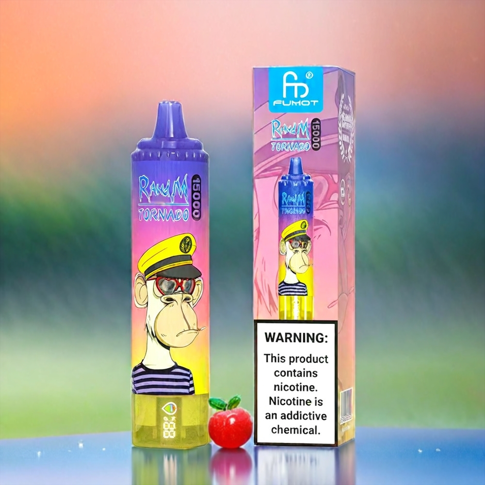 Fumot Randm Tornado 15000 Puffs France Grosiste - 25 ml, 850mAh, Type-C, Écran LCD, Pêche Myrtille Bonbon