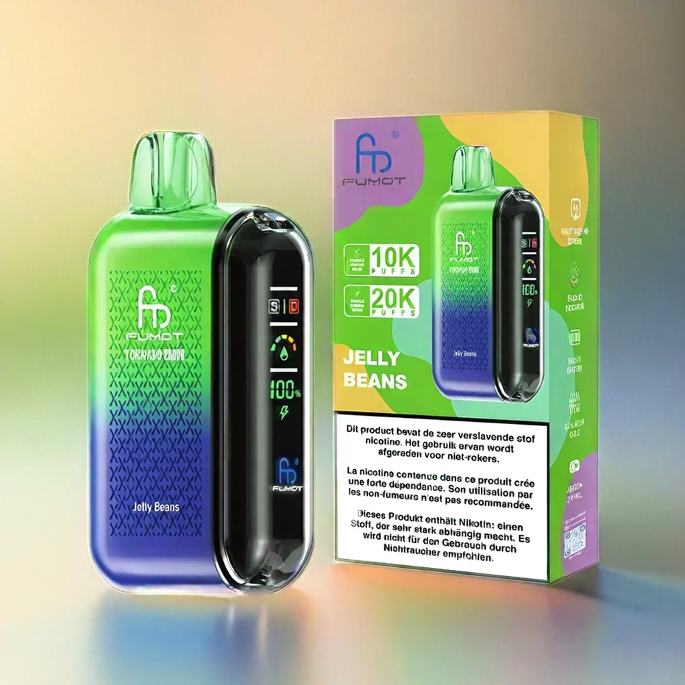 Fumot Tornado 20000 Puffs France Grosiste Avec Double Mesh Coil et Affichage Intelligent 2% de nicotine Jelly Beans