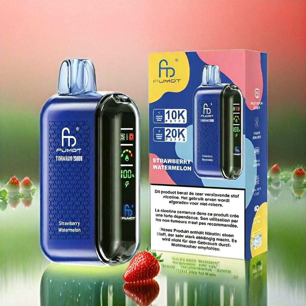 Fumot Tornado 20000 Puffs France Grosiste Avec Fulse Pastèque, double bobine en filet, 850mAh, affichage intelligent