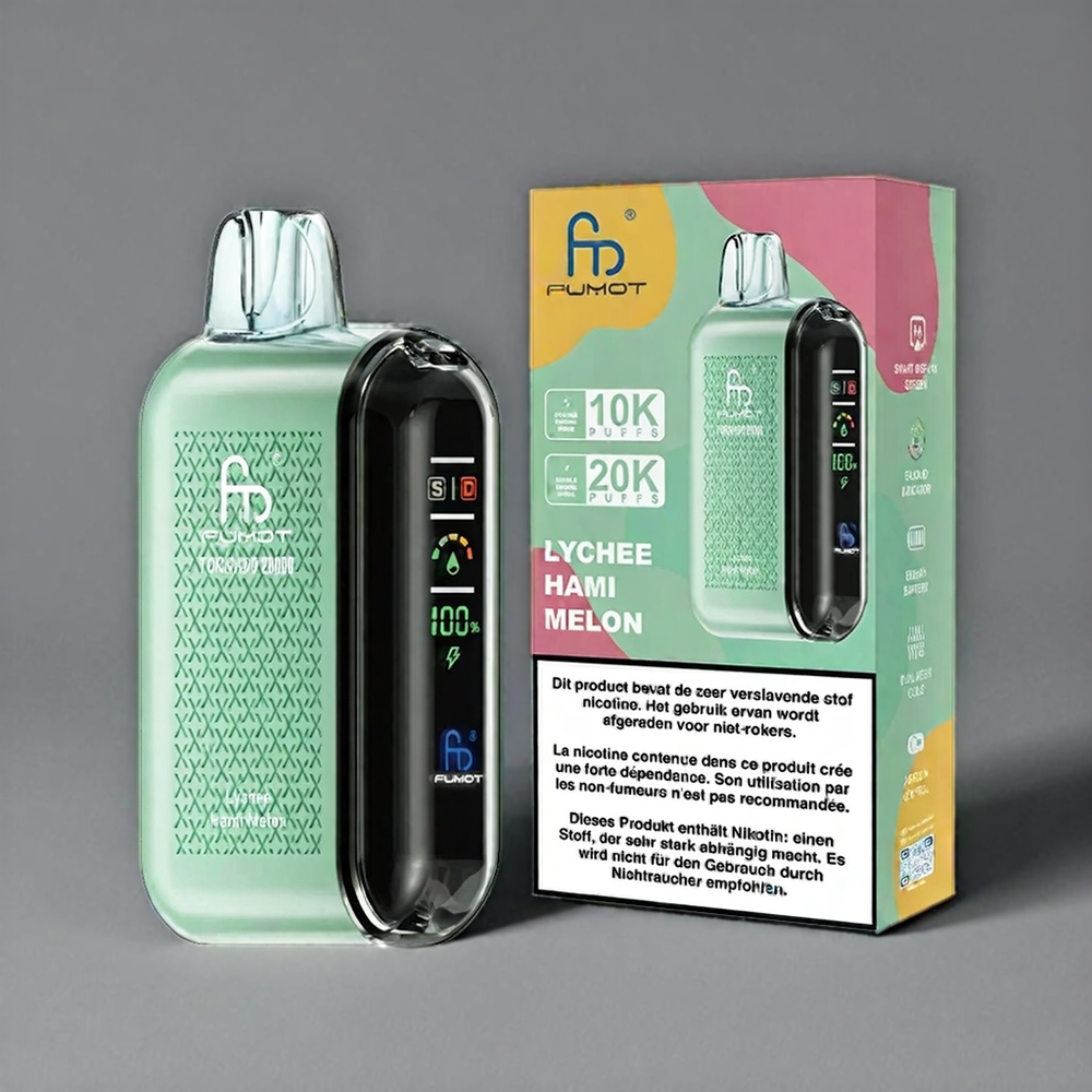 Fumot Tornado 20000 Puffs France Grosiste - Double Mèche, 20 ml, Affichage Intelligent, Contrôle d'Airflow, 2% de nicotine, Gobût Litchi Melon Miel