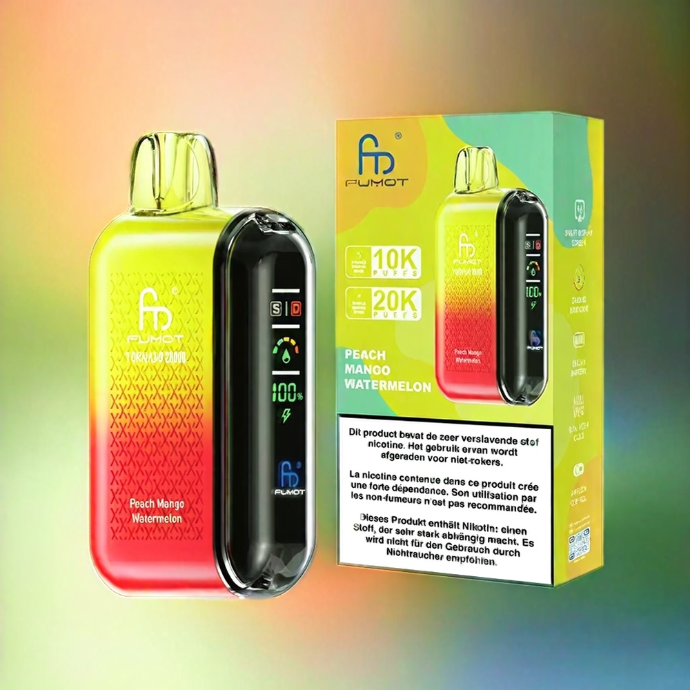 Fumot Tornado 20000 Puffs France Grosiste Double Mèche 20ml Pêche MANGUE PASTÈQUE