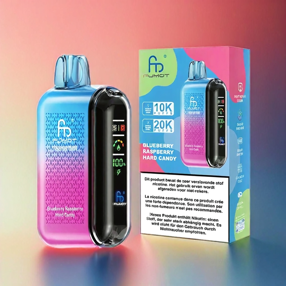 Fumot Tornado 20000 Puffs France Grosiste Double Mèche Affichage Intelligent 20ml E-Liquide Myrtille Framboise Bonbon Dur
