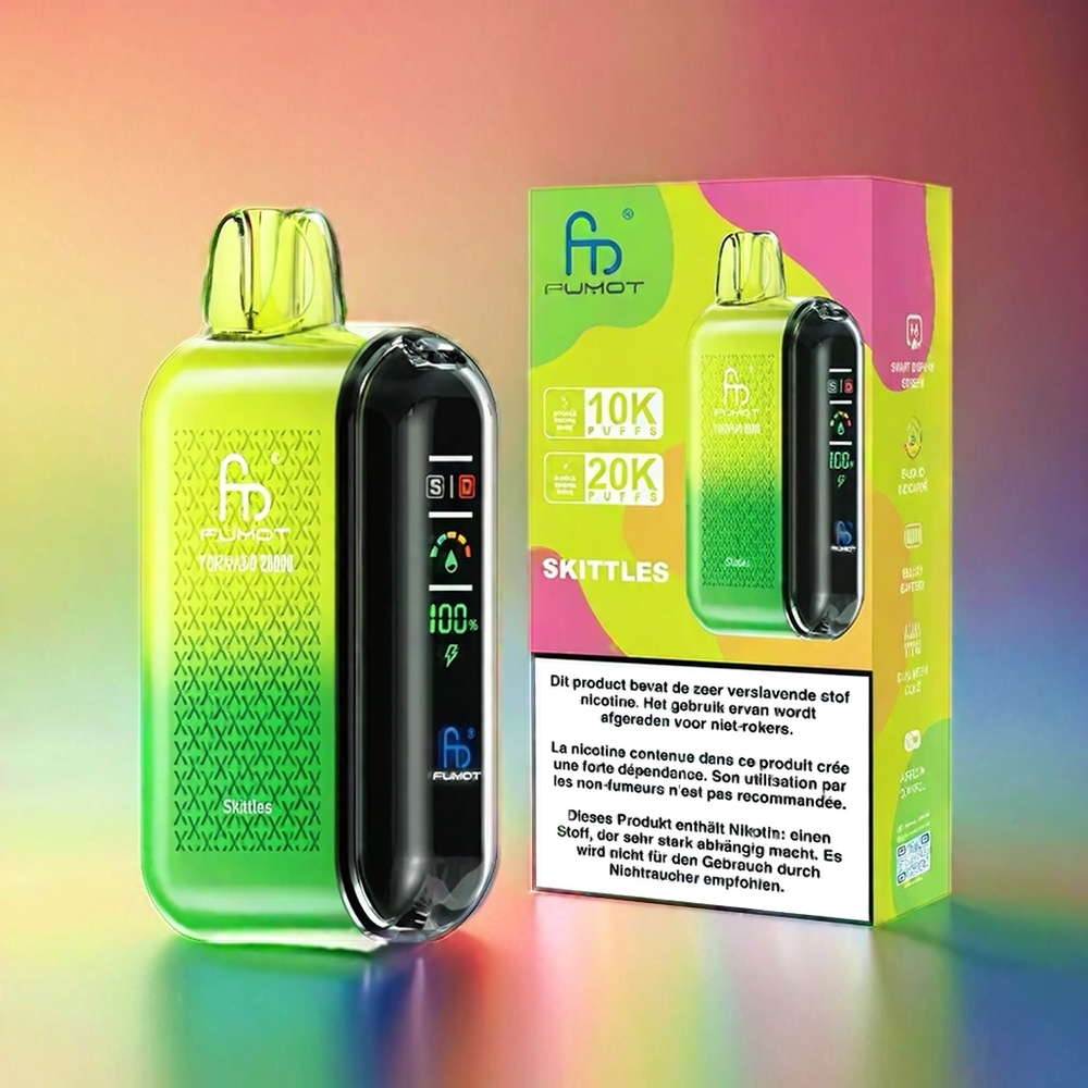 Fumot Tornado 20000 Puffs France Grosiste - Double Mesh, 20 ml, Affichage Intelligent, Skittles