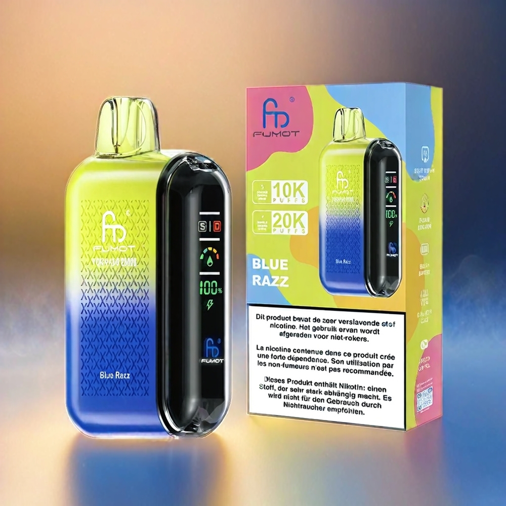 Fumot Tornado 20000 Puffs France Grosiste Double Mesh 20ml 850mAh Affichage Intelligent Bleu Framboise