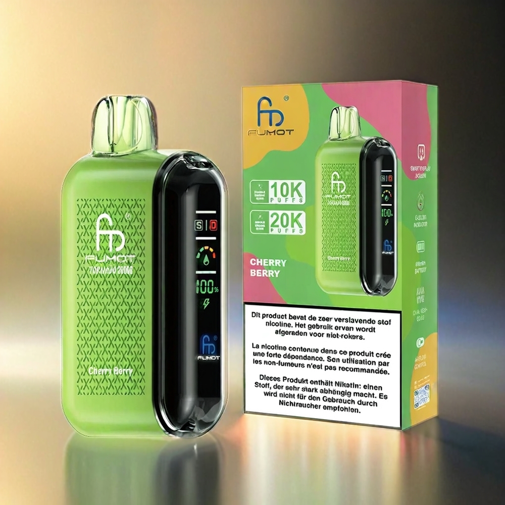 Fumot Tornado 20000 Puffs France Grosiste - Double Mesh Coil, 20 ml e-liquide, Cerise Baie