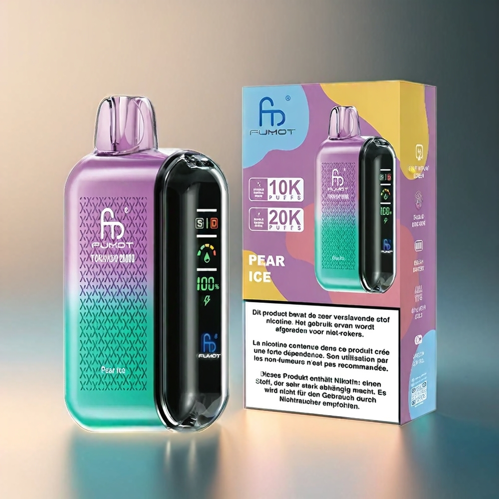 Fumot Tornado 20000 Puffs France Grosiste - Double Mesh Coil, 850mAh, Contrôle d'Airflow, Poire Glacée