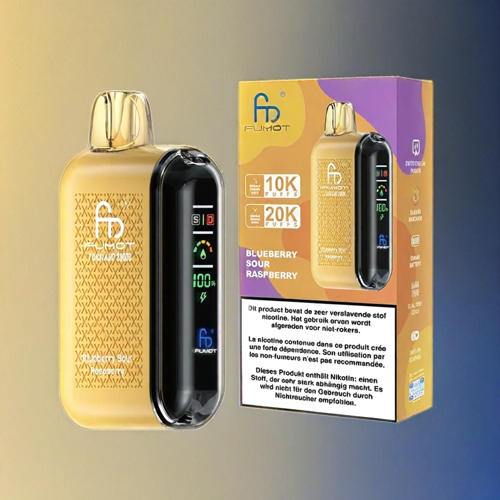 Fumot Tornado 20000 Puffs France Grosiste Double Mesh Coil AVEC BLUEBERRERA Sour Raspberry (Myrtille Framboise acidulée)