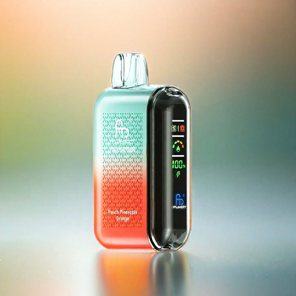 Fumot Tornado 20000 Puffs France Grossiste AVEC COIL DOUBLE MESH ET 20ML E-LIQUIDE, Parfum Pêche ananas Orange.