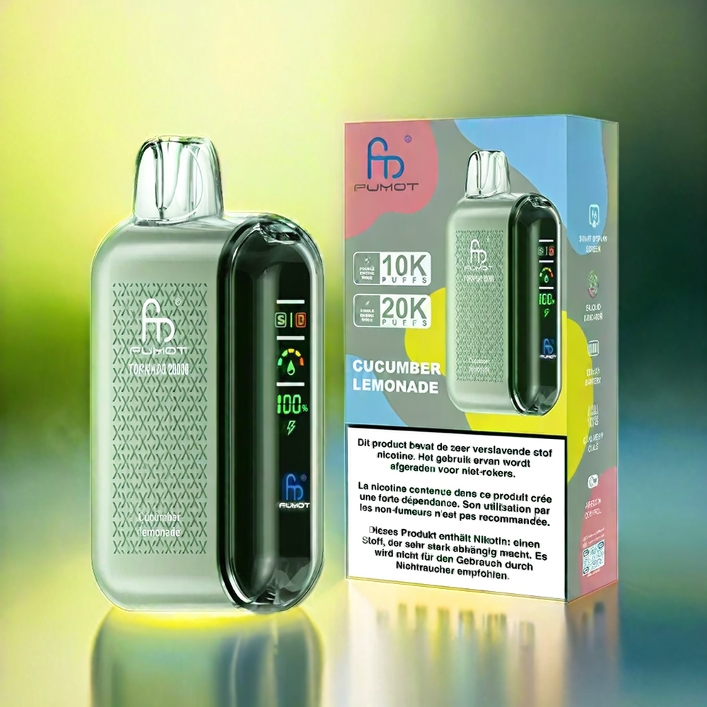 Fumot Tornado 20000 Puffs France Grossiste Avec Double Mesh Coil et Affichage Intelligent - Concombre Citronnade