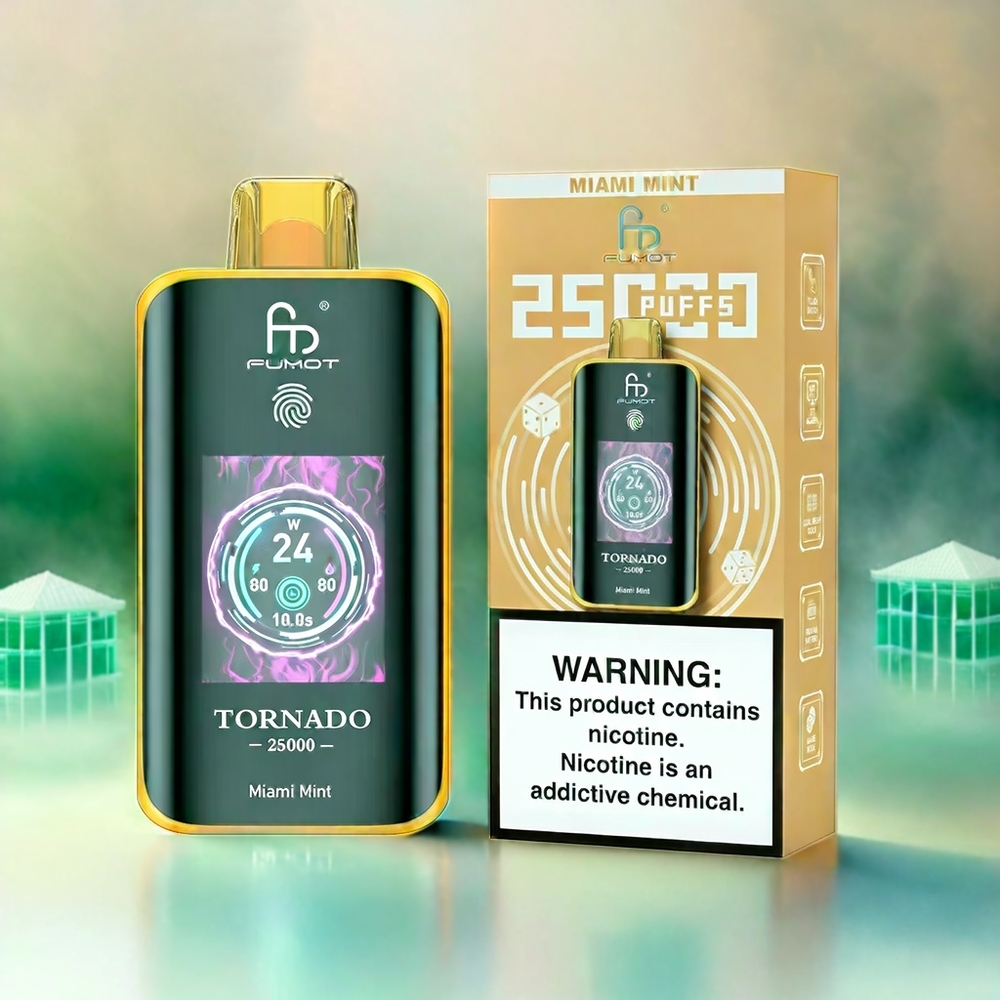 Fumot Tornado 25000 Puffs France Grosiste Avec Écran HD, Batterie 700mAh, ET 20ml e-liquide Pré-Remplié Miami Menthe
