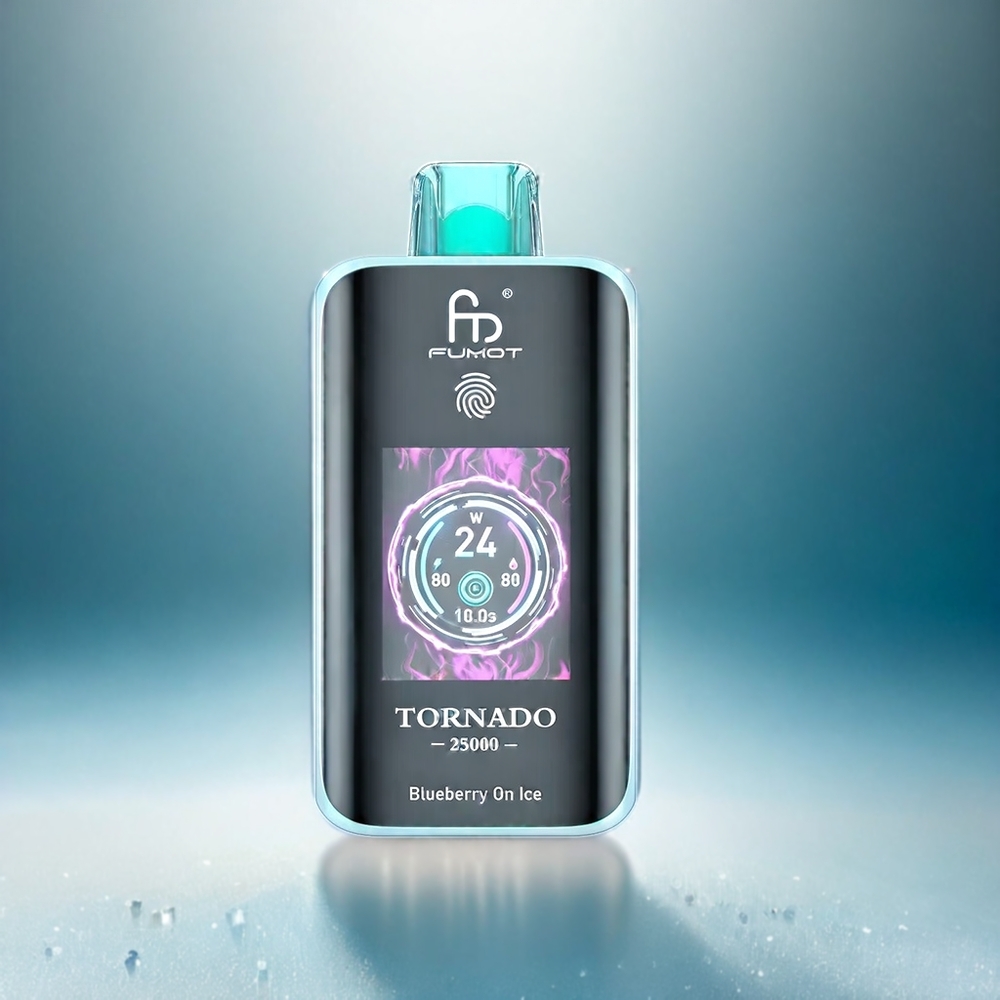 Fumot Tornado 25000 Puffs France Grosiste Avec Écran HD, Batterie 700mAh RECHARAGE ET E-LIQUIDE 20ML PRÉ-REMPLI - MYRTILLE Glacée Bleue