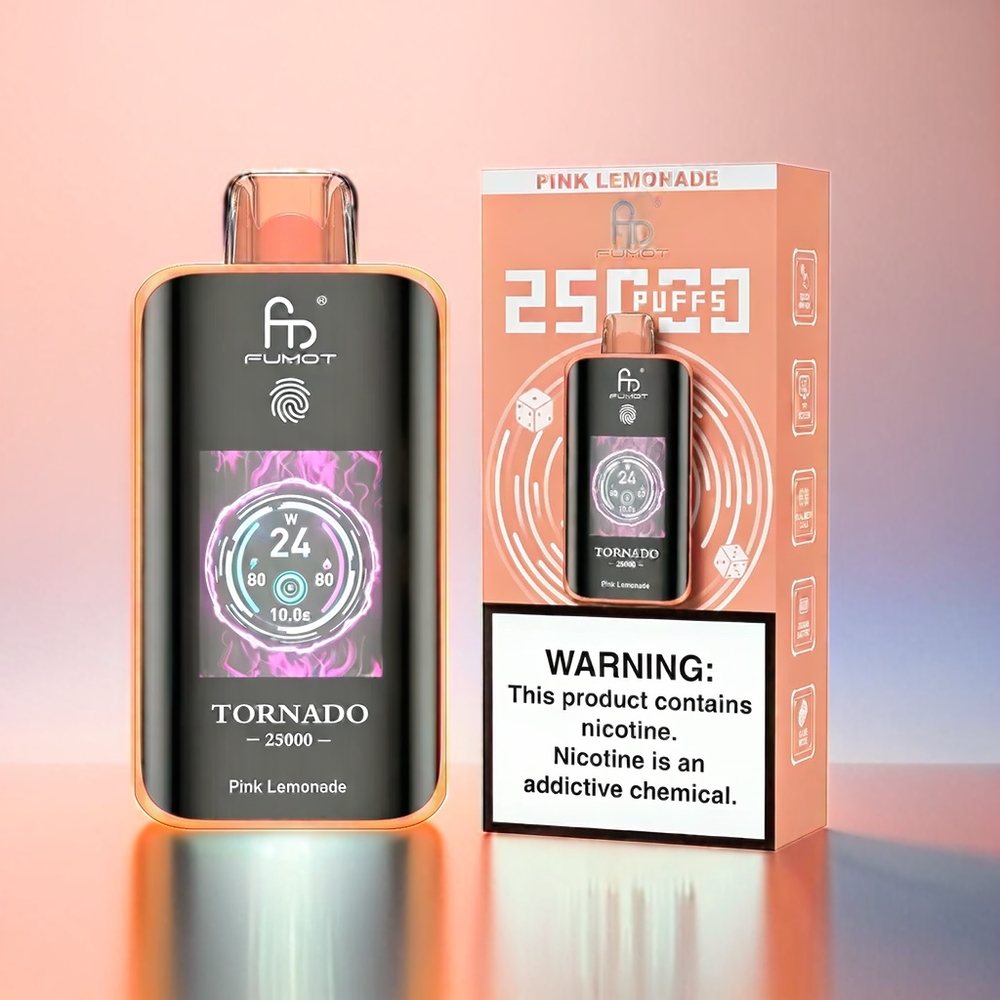 Fumot Tornado 25000 Puffs France Grosiste Avec Écran HD, Batterie 700mAh Rechargeable ET 20ml E-Liquide Pré-Rempli, Citronnade Rose
