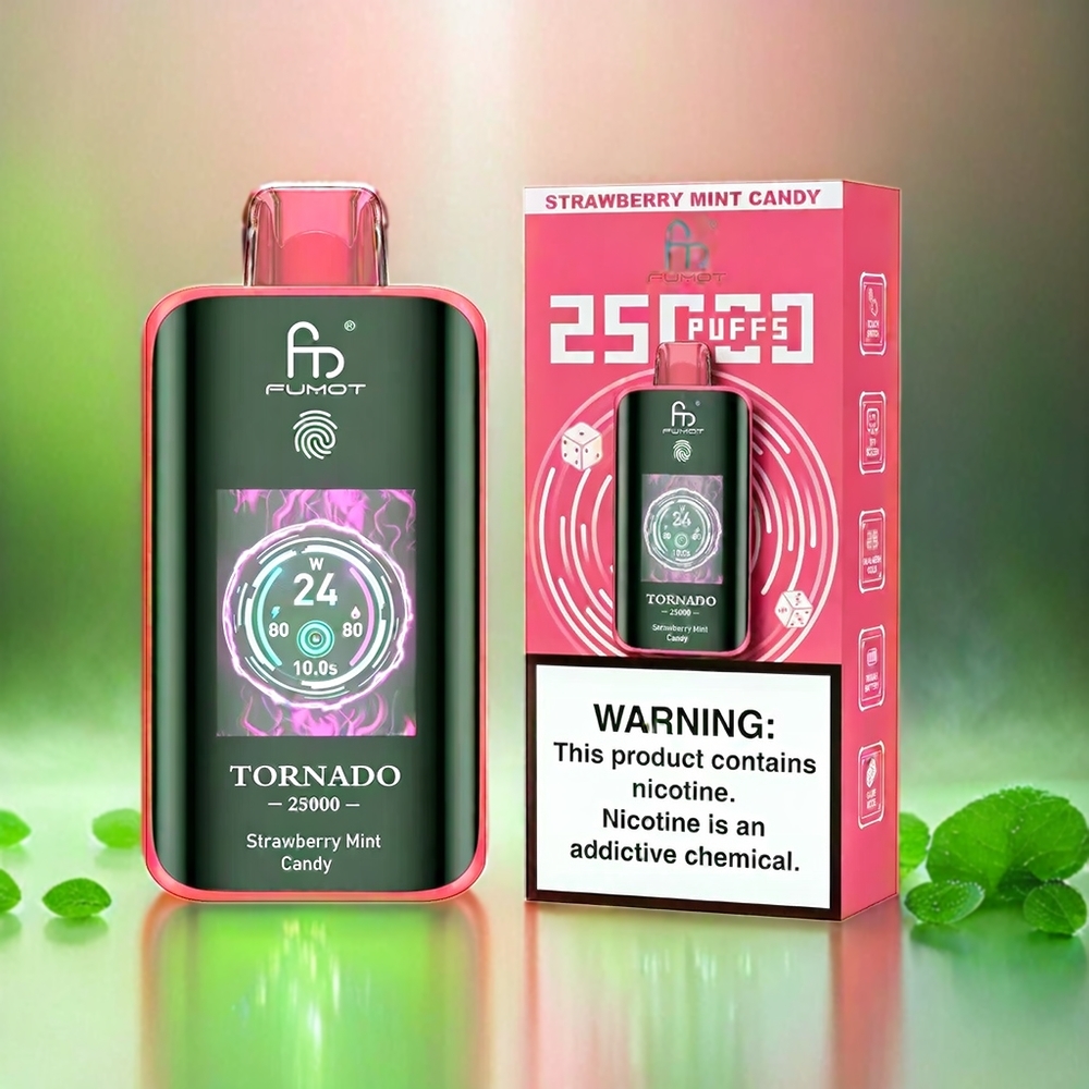 Fumot Tornado 25000 Puffs France Grosiste Avec Écran HD, batterie 700mAh rechargeable, 20ml e-liquide Pré-Rempli, Fense Menthe Bonbon