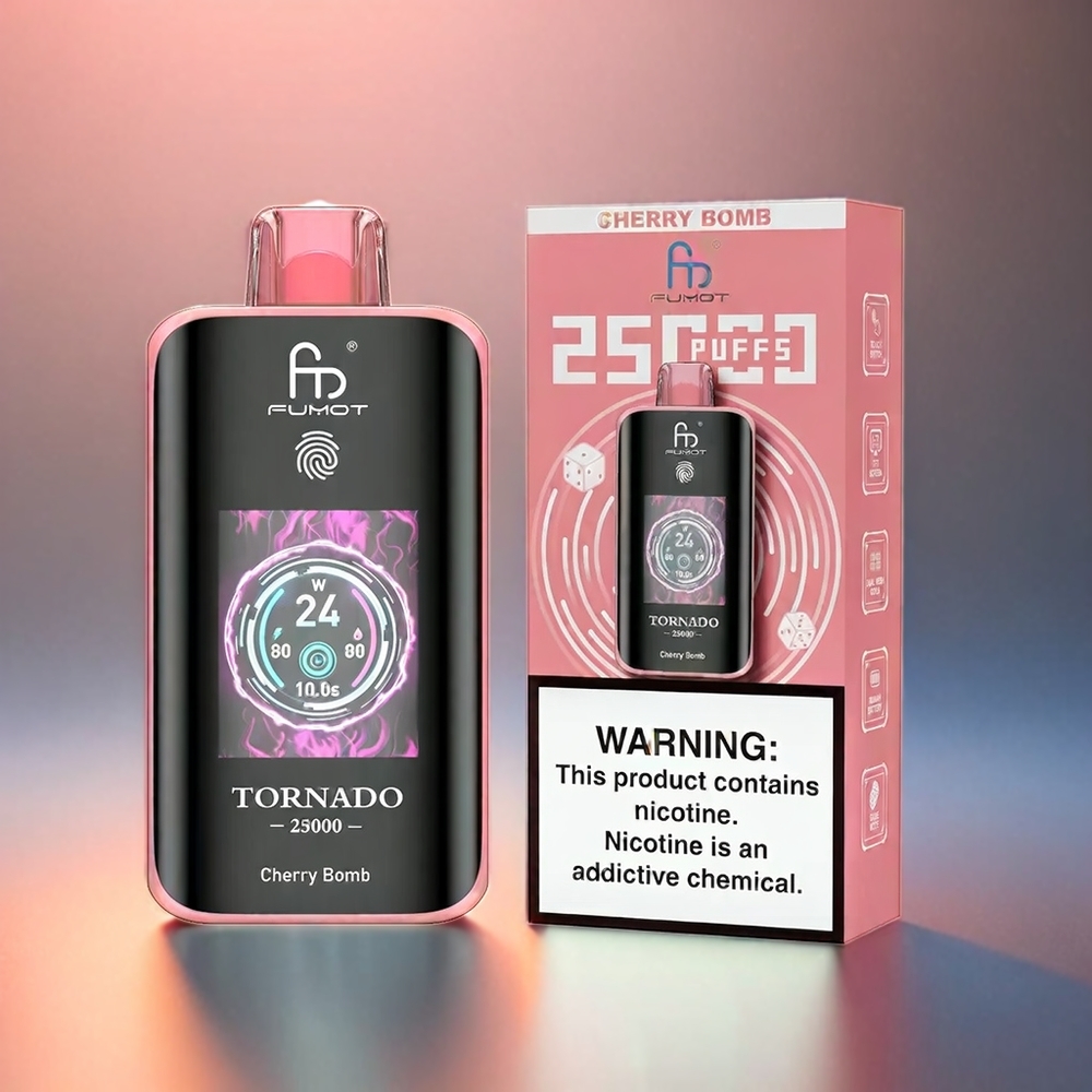Fumot Tornado 25000 Puffs France Grosiste Avec Écran HD, batterie 700mAh rechargeable, et bombe à cerise liquide Pré-Rempli 20ml