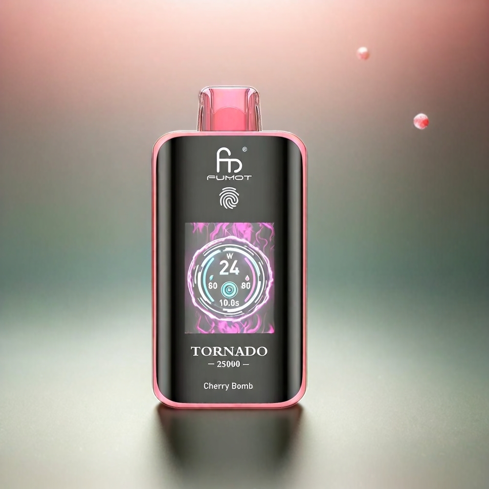 Fumot Tornado 25000 Puffs France Grosiste Avec Écran HD, batterie 700mAh rechargeable, et bombe à cerise liquide Pré-Rempli 20ml