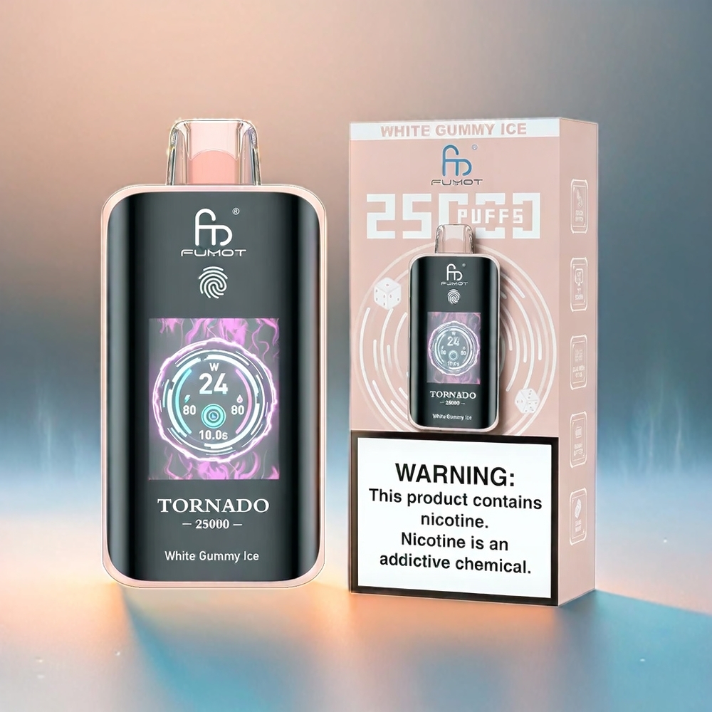 Fumot Tornado 25000 Puffs France Grosiste HD Écran, 700mAh, 20 ml, Type-C - glace gommeuse blanche (glacé à la Guimauve Blanche)