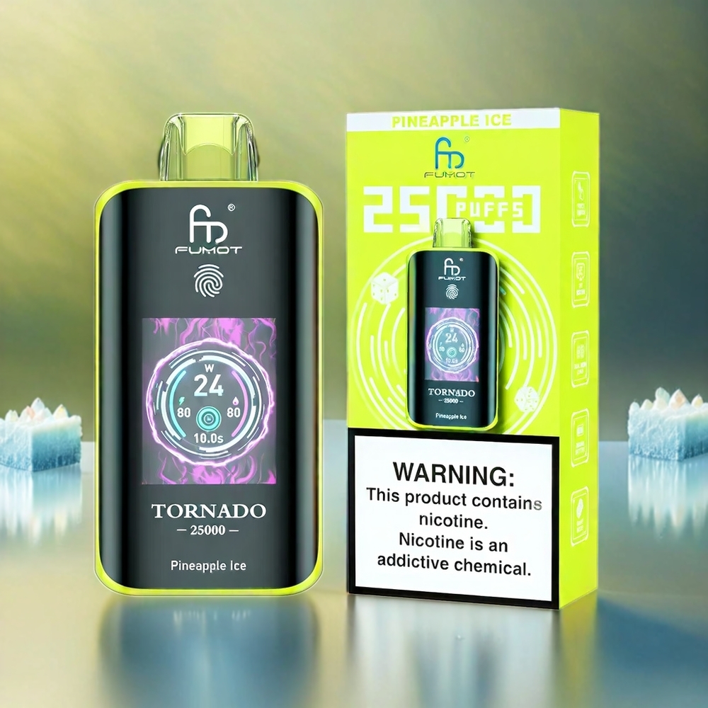 Fumot Tornado 25000 Puffs France Grosiste HD Écran 700mAh Glace ANANAS RECHARGable Type-C
