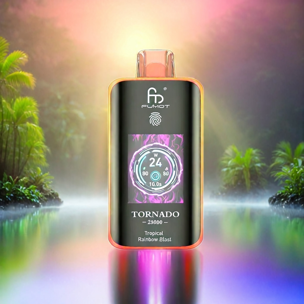 Fumot Tornado 25000 Puffs France Grossiste Écran HD AVEC Batterie 700mAh Rechargeable et e-liquide 20ml Pré-Rempli Tropical Arc-en Ciel Explosif