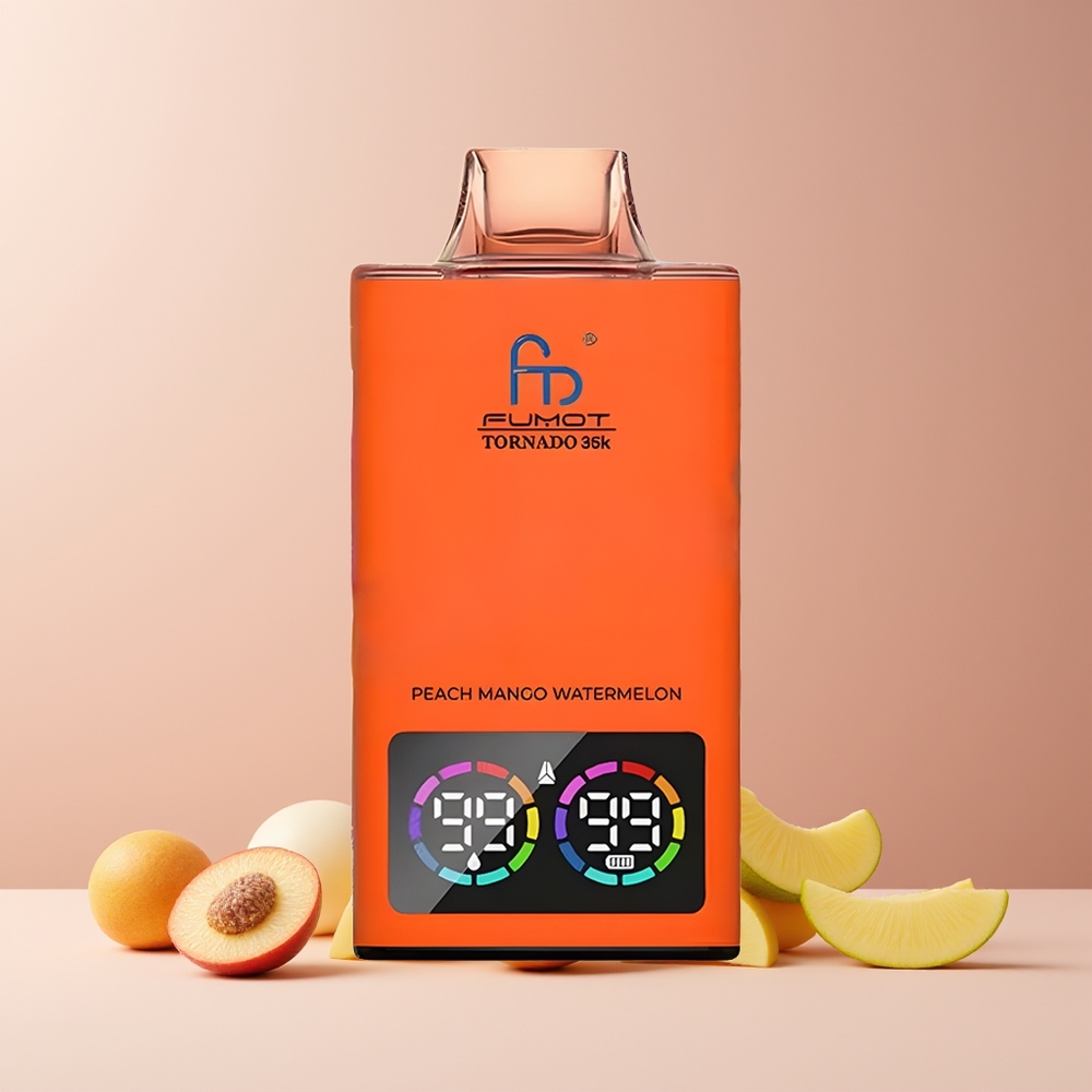 Fumot Tornado 35K Disposable Vape France Grossiste - Double Bobine Mesh, Lumières RVB, Charge Rapide USB-C, 15ml de E-liquide, Pêche Mangue Ananas