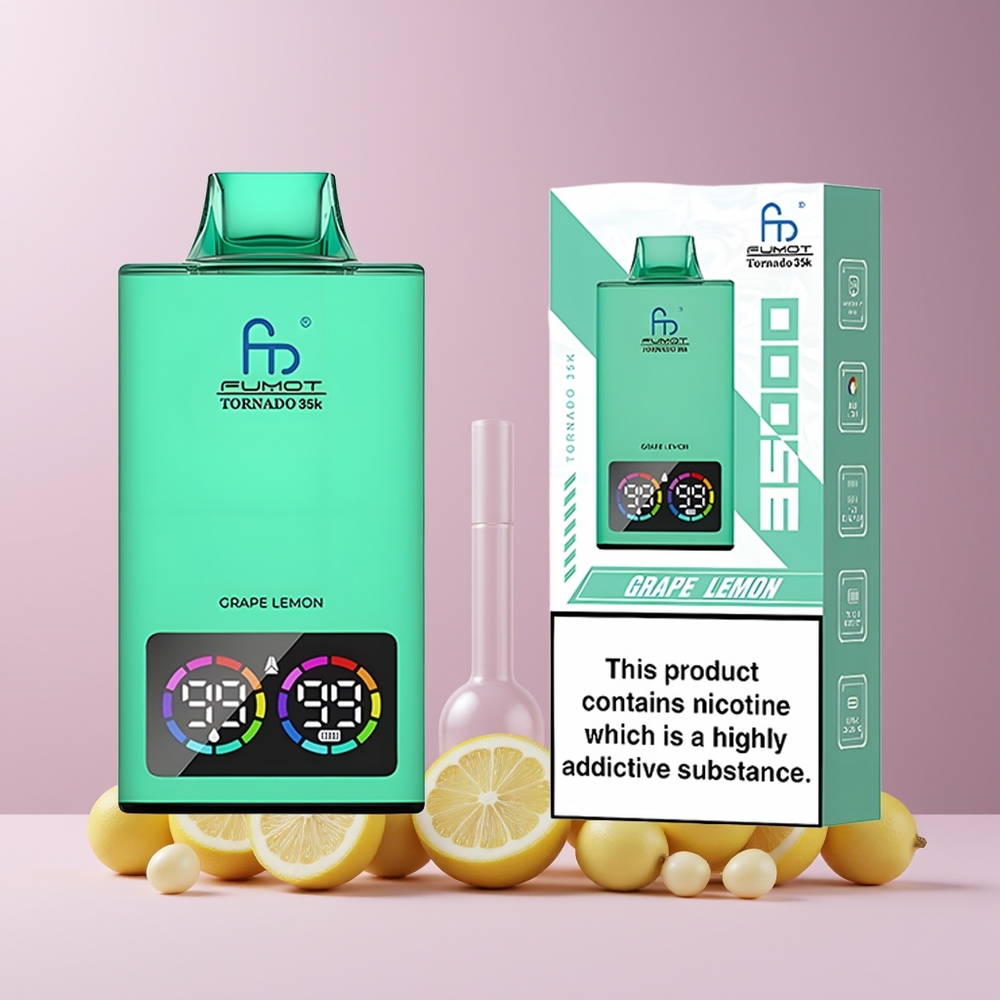 Fumot Tornado 35K Disposable Vape France Grossiste - Double Mesh Coil, 15ml E-liquide, 35000 Puffs, Raison Citron