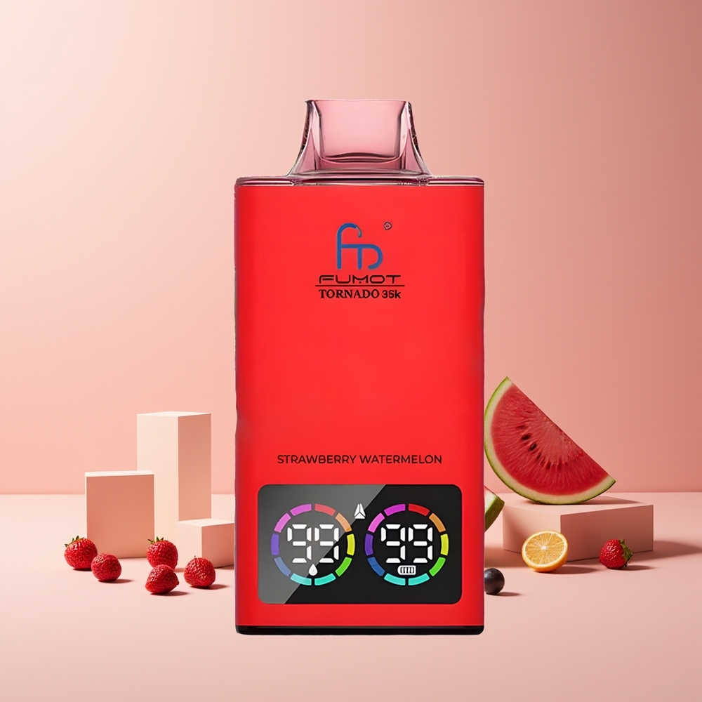 Fumot Tornado 35K Disposable Vape France grossiste - Double Mesh Coil, 15ml E-liquide, 35000 Puffs, Fraise Pastèque