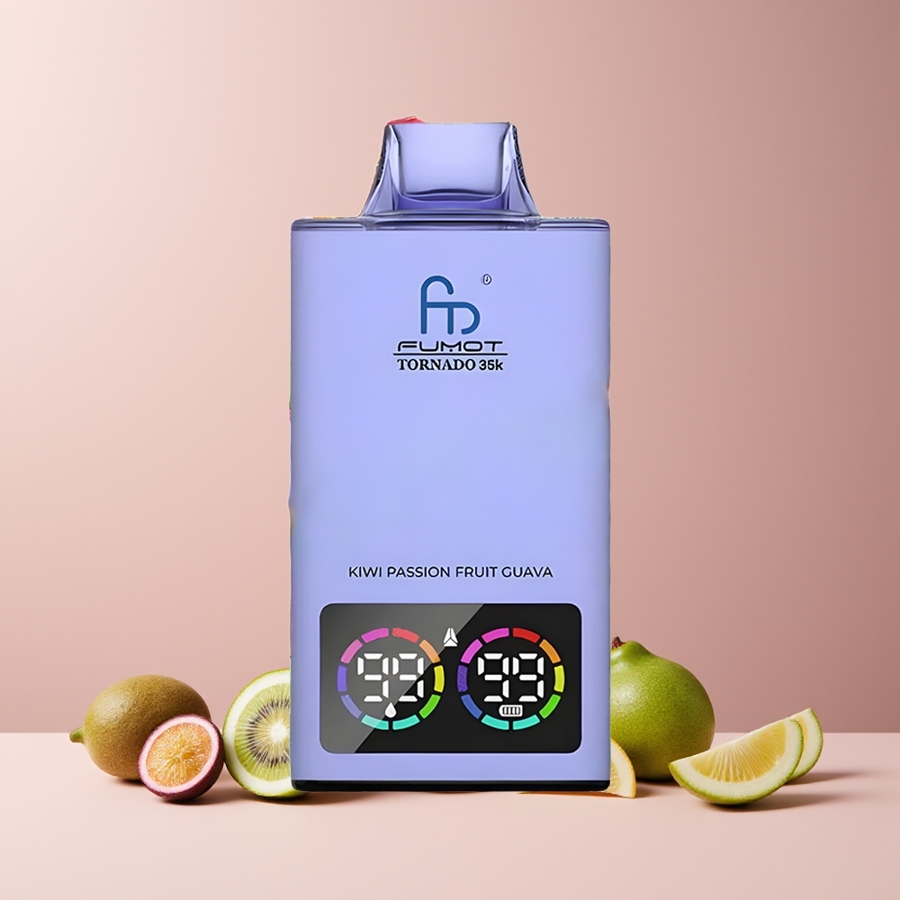 Fumot Tornado 35K Disposable Vape France grossiste - Double Mesh Coil, 15ml E-liquide, Batterie 700 MAH, Type-C, Kiwi Fruit de la Passion Goyave