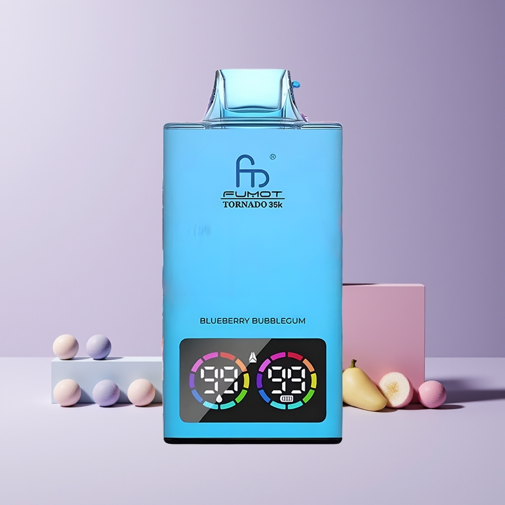 Fumot Tornado 35K Disposable Vape France grossiste - Double Mesh, LED RGB, 15ml E-liquide, Charge Rapide USB-C, 35000 Puffs, Bubblegum Myrtille
